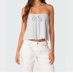Edikted Light Gray Strapless Crop Top